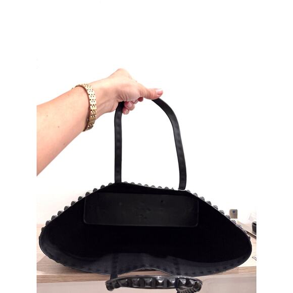 Carmen Sol Black Studded Double Handle Jelly Tote Handbag - Picture 8 of 10